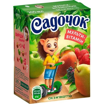 Сік "Садочок" Мультивітамінний сік з м'якоттю 200мл (4823063105538)