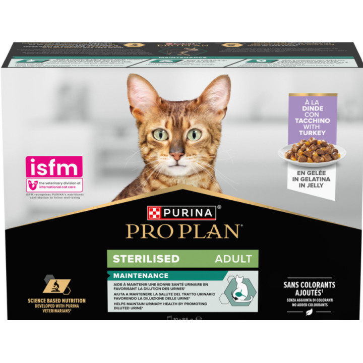 Влажный корм PRO PLAN Sterilised Nutrisavour для стерилизованных кошек с индейкой, милтипак 10х85 г ( 8445290968685)
