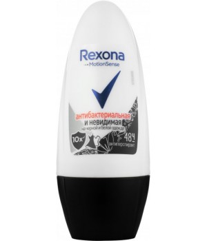 Антиперспирант шариковый Rexona Антибактериальный и Невидимый на черной и белой одежде 50 мл (46195883)