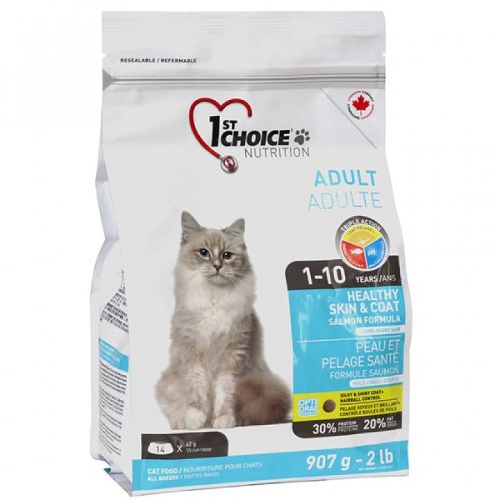1-st Choice Adult Healthy Skin&Coat - корм Фест Чойс ХЕЛЗІ ЛОСОСЬ для котів для здоровішої шкіри і блискучої шерсті 2,72 кг (85672262033)