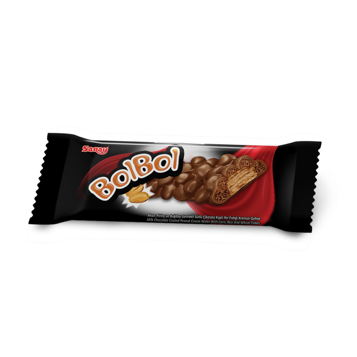 Вафельний батончик Saray BolBol з арахісовим кремом з кукурудзяними, рисовими та пшеничними пластівцями в молочному шоколаді, 28 г (8690705001550)