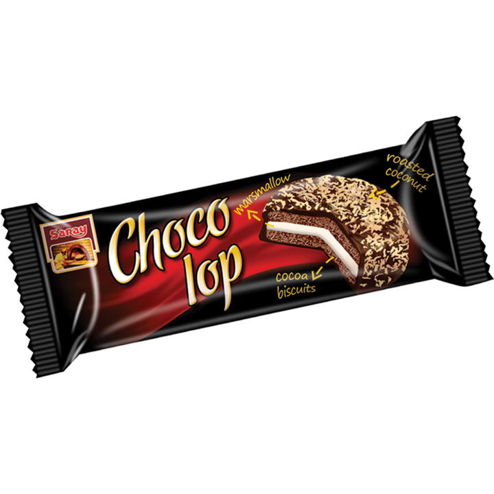 Печенье-сэндвич Saray ChocoLop с начинкой маршмелоа в молочной шоколадной глазури с жареной кокосовой стружкой 50 г (8690705461132)