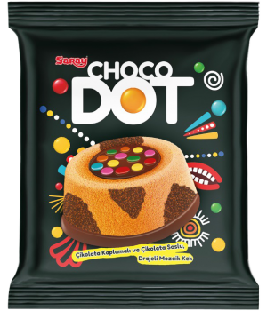 Мозаичное пирожное Saray Choco Dot с драже и шоколадом в шоколадной глазури 45 г (8690705128608)