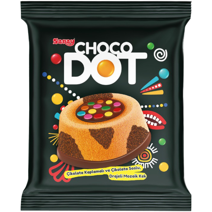 Мозаичное пирожное Saray Choco Dot с драже и шоколадом в шоколадной глазури 45 г (8690705128608)