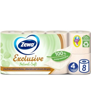Туалетная бумага Zewa Exclusive Natural Soft бело-кремовая 4 слоя 8 рулонов (7322541361246)