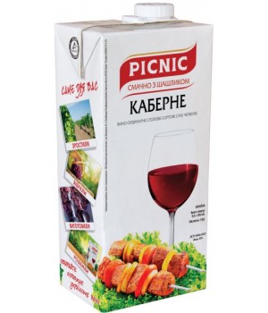 Вино "Каберне", столове сухе червоне, ТМ "PICNIC" слім 1л (4820179620177)