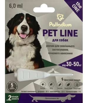 Краплі на холку від бліх, кліщів та гельмінтів Palladium Pet Line the One для собак вагою від 30 до 50 кг 6 мл (4820150205270)