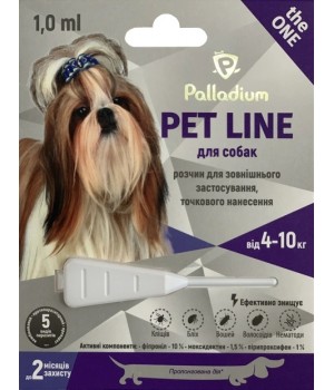 Капли на холку от блох, клещей и гельминтов Palladium Pet Line the One для собак весом от 4 до 10 кг 1 мл (4820150205249)