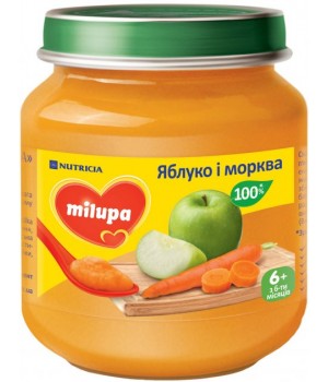 Дитяче пюре Milupa фруктове Яблоко, моркова для дітей з 6 місяців 125 г (5900852051463)