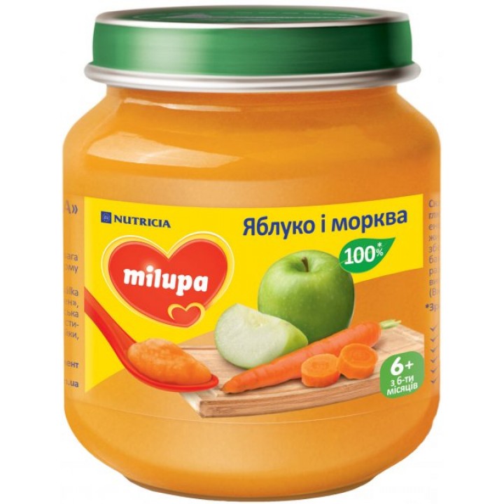 Детское пюре Milupa фруктовое Яблоко, морковь для детей с 6 месяцев 125 г (5900852051463)