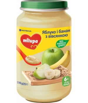 Детское пюре Milupa фруктовое Яблоко, банан и овсянка для детей с 6 месяцев 190 г (5900852051432)