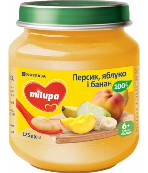 Дитяче пюре Milupa фруктове Персик, банан, яблуко для дітей з 6 місяців, 125 г (5900852051425)