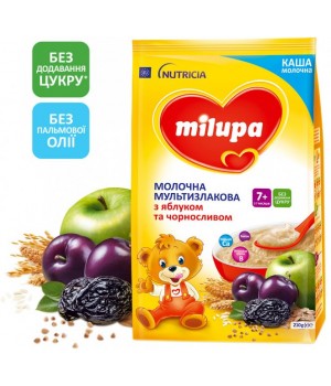 Каша Milupa молочная мультизлаковая с яблоком и черносливом для детей от 7 месяцев 210 г (5900852044229)