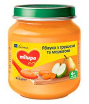 Детское пюре Milupa фруктовое Яблоко, груша и морковь для детей с 6 месяцев 125 г (5900852051418)