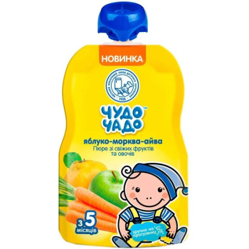 Фруктовое пюре Чудо-Чадо ЯБЛОКО МОРКВА АЙВА с сахаром 90г (4820016253629)