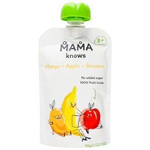 Пюре Mama knows манго, яблоко и банан 90 г (4820016254534)