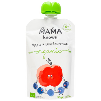 Пюре органическое Mama knows яблоко и черная смородина 90 г (4820016254572)