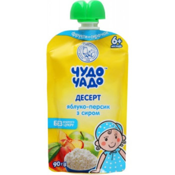 Фруктовое пюре Чудо-Чадо Яблоко-персик с сыром 90г (4820016254220)