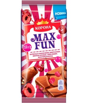 Шоколад молочный Корона Max Fun с мармеладом со вкусом вишни 150 г (7622201786182)