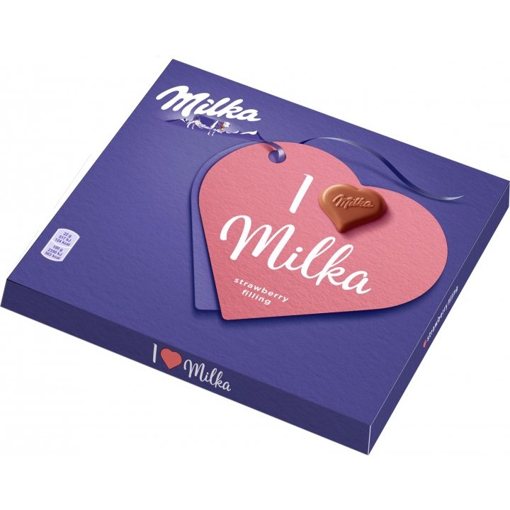 Конфеты Milka с кремово-клубничной начинкой в молочном шоколаде 110 г (7622201410407)