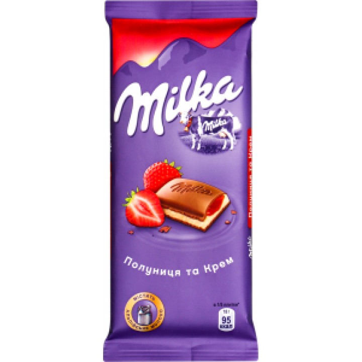 Шоколад Milka с кремом и клубникой 90 г (7622300437848)