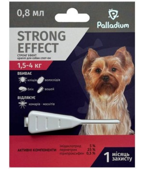 Капли на холку против блох и клещей и комаров Palladium Strong Effect для собак весом 1.5-4 кг, 0.8 мл (4820150206000)