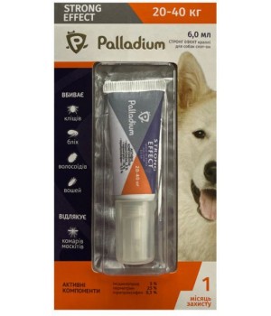 Капли на холку от блох, клещей и комаров Palladium Strong Effect для собак весом 20-40 кг, 6 мл (4820150206031)