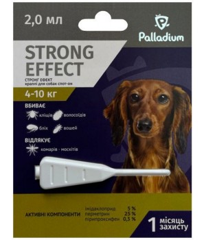 Краплі на холку від бліх, кліщів та комарів Palladium Strong Effect для собак вагою 4-10 кг, 2 мл (4820150206017)