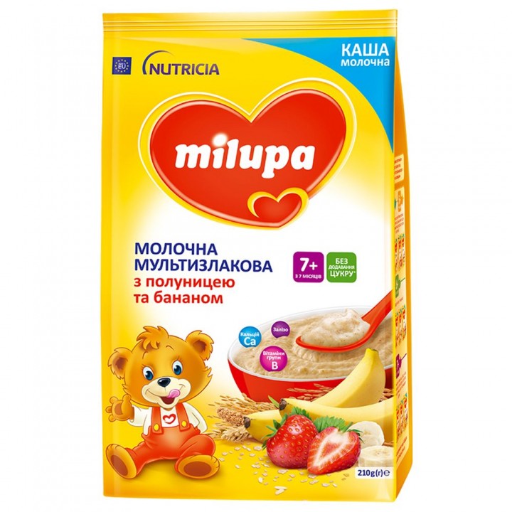 Каша Milupa молочна мультизлакова з полуницею та бананом 210 г (5900852058615)