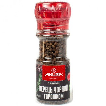 Перец черный AKURA, перец горошком в мельнице 60 г (4820178462358)