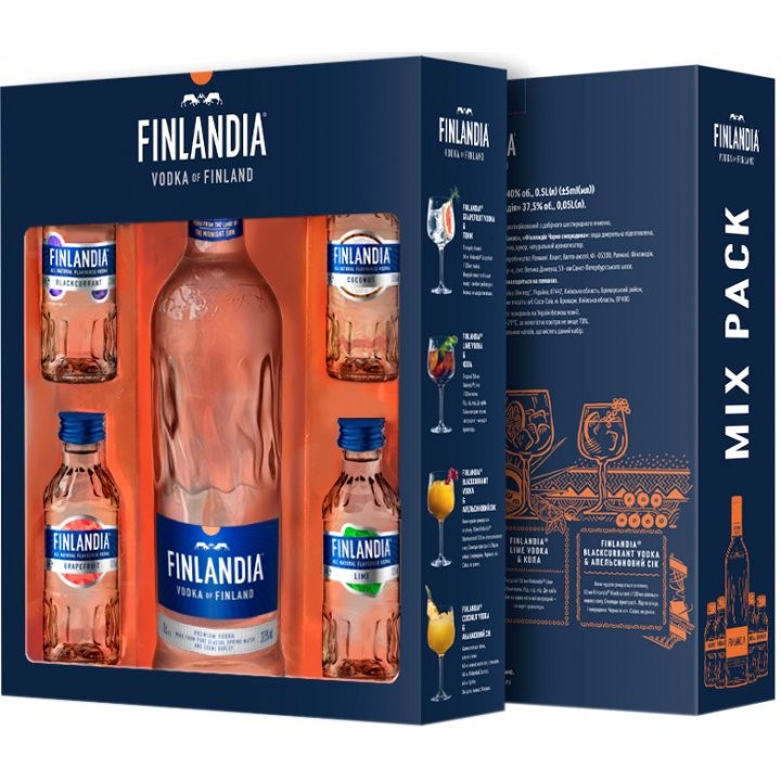 Горілка Finlandia 40% 0,5л і 4 смакові мініатюри (5099873703182)
