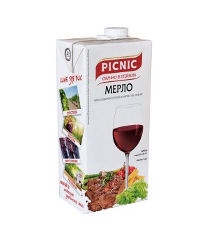 Вино Picnic "Мерло" ординарное столовое сухое красное 1л 9,5-13% (4820179622904)