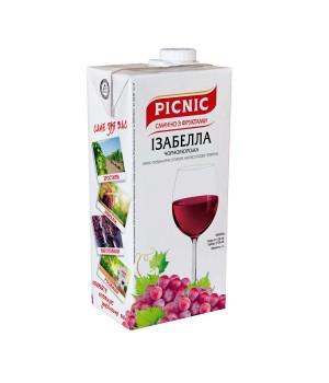 Вино Picnic "Ізабелла Чорноморська" ординарне столове напівсолодке червоне 1л 9-12% (4820179622829)