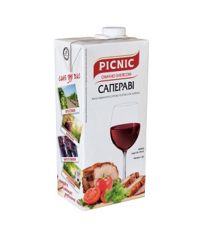 Вино Picnic "Саперави" ординарное столовое сухое красное 1л 9,5-14% (4820179622898)