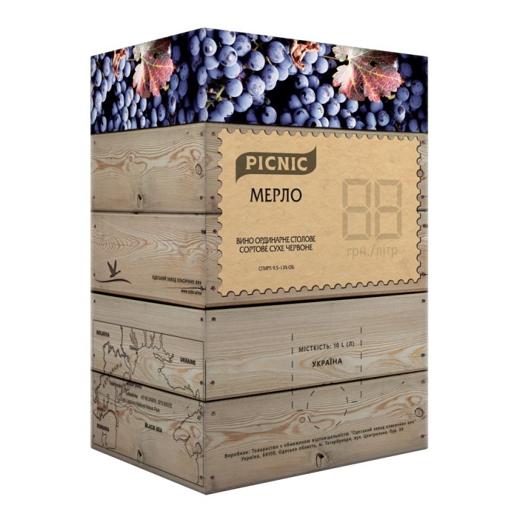 Вино Picnic "Мерло" ординарне столове сухе червоне10л 9,5-13% (4820179624847)