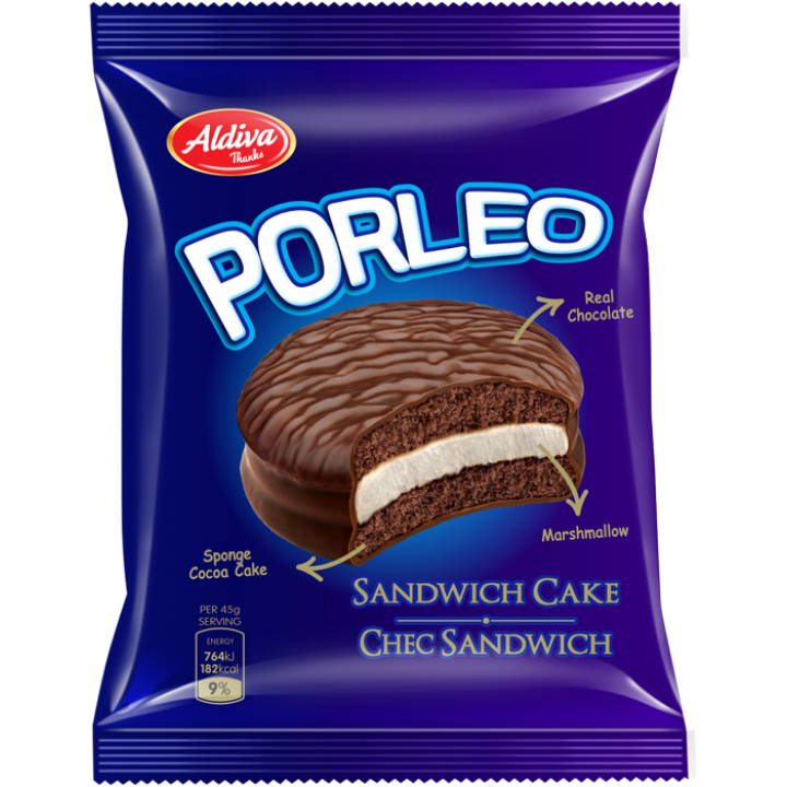 Пирожное-сэндвич Aldiva Porleo с какао в шоколадной глазури и начинкой маршмелоа 23г (8681270484756)