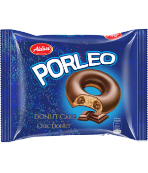 Пирожное Донат Aldiva Porleo с шоколадной начинкой в ​​шоколадной глазури 60г (8681270487412)
