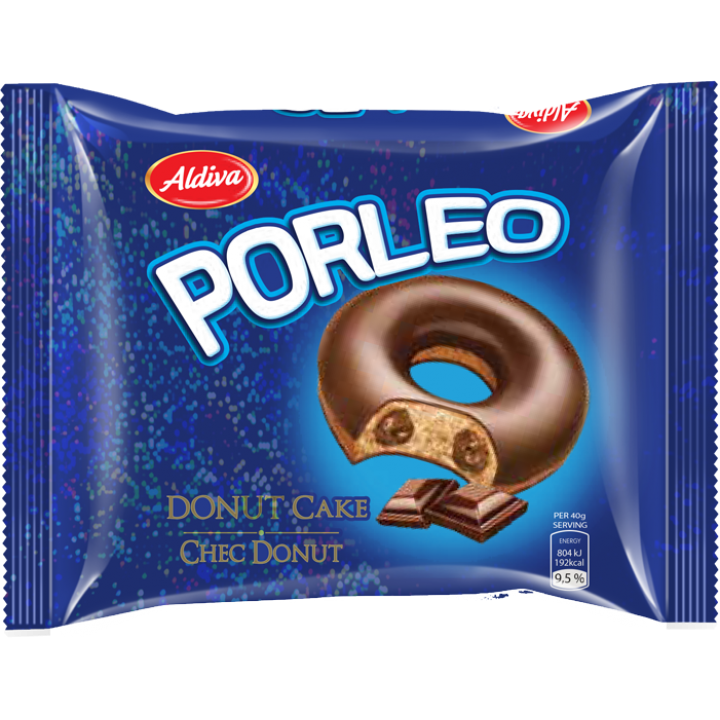 Тістечко Донат Aldiva Porleo з шоколадною начинкою у шоколадній глазурі 60г (8681270487412)