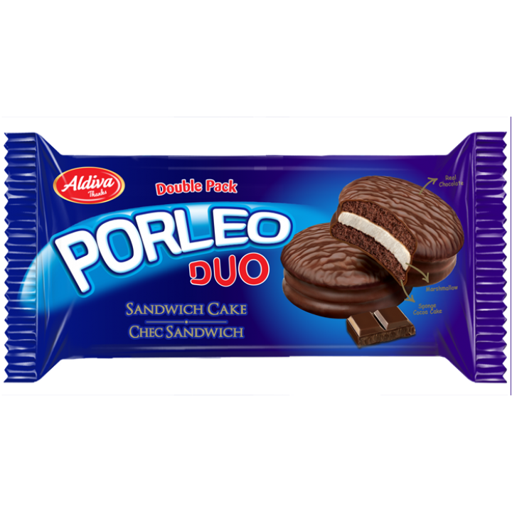 Пирожное-сэндвич Aldiva Porleo Duo с какао в шоколадной глазури и начинкой маршмелоа 46г (8682718412782)