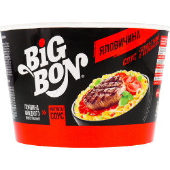 Лапша быстрого приготовления Говядина + соус томатный с базиликом BigBon 85 г (4820179255126) 