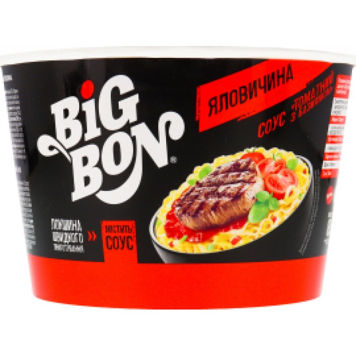 Лапша быстрого приготовления Говядина + соус томатный с базиликом BigBon 85 г (4820179255126) 