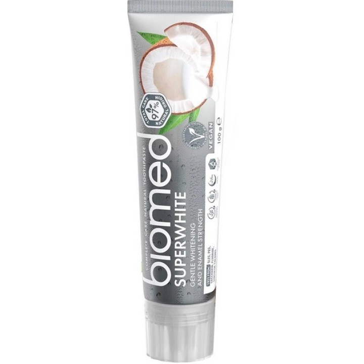 Зубная паста BioMed Superwhite Антибактериальная отбеливающая Кокос для чувствительной эмали 100 мл (7640170370058)