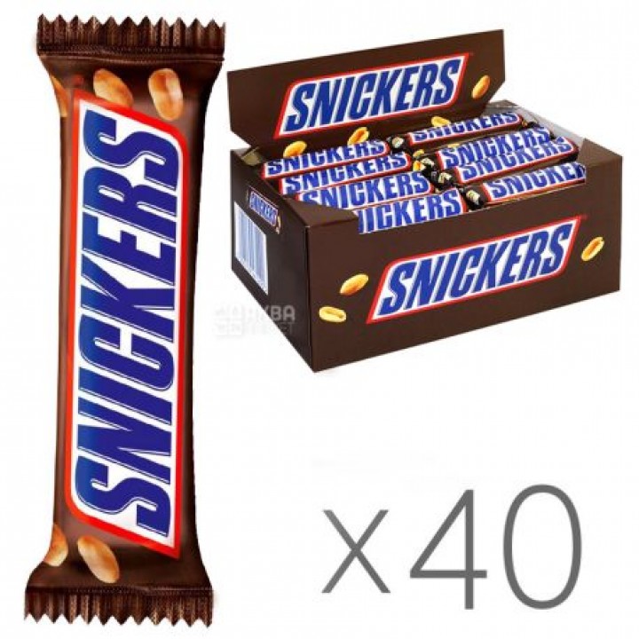 Батончик Snickers с арахисом в молочном шоколаде 50г x 40шт. (5000159461122)