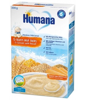 Молочная каша Humana 5 злаков с печеньем 200 г (4031244775559)