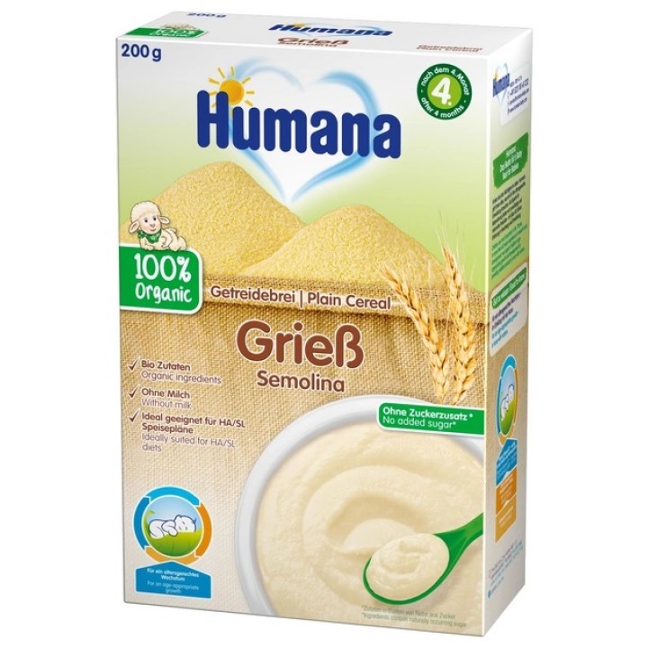 Безмолочная каша Humana Plain Cereal Semolina пшеничная 200 г (4031244775528)