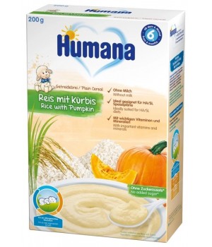 Безмолочна каша Humana рисова з гарбузом 200 г (4031244775689)