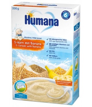 Молочна каша Humana 5 злаків з бананом 200 г (4031244775542)