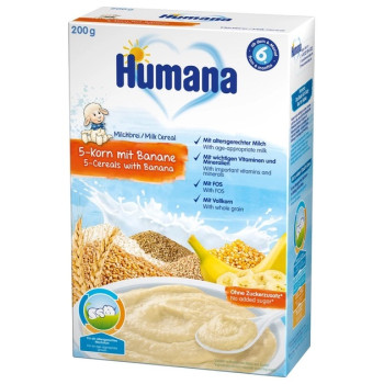 Молочная каша Humana 5 злаков с бананом 200 г (4031244775542)