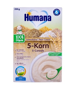 Безмолочная каша цельнозерновая Humana Plain Cereal 5-Cereals 5 злаков 200 г (4031244775627)