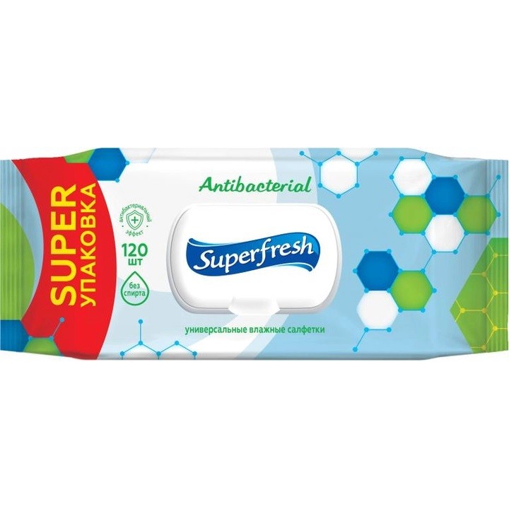Салфетки влажные Superfresh Antibacterial с клапаном 120 шт. (4823071642285)